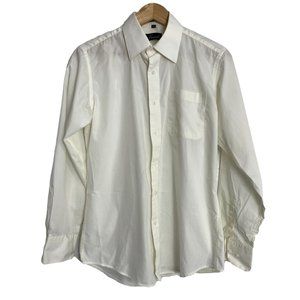 Basilio Mens Dress Shirt Size 14-14 1/2 32/33 Ivory Long Sleeve Cotton Blend